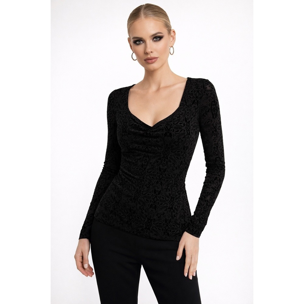 Les Serein‎ Black Burnout Velvet Damask Sweetheart Top 1X NWT